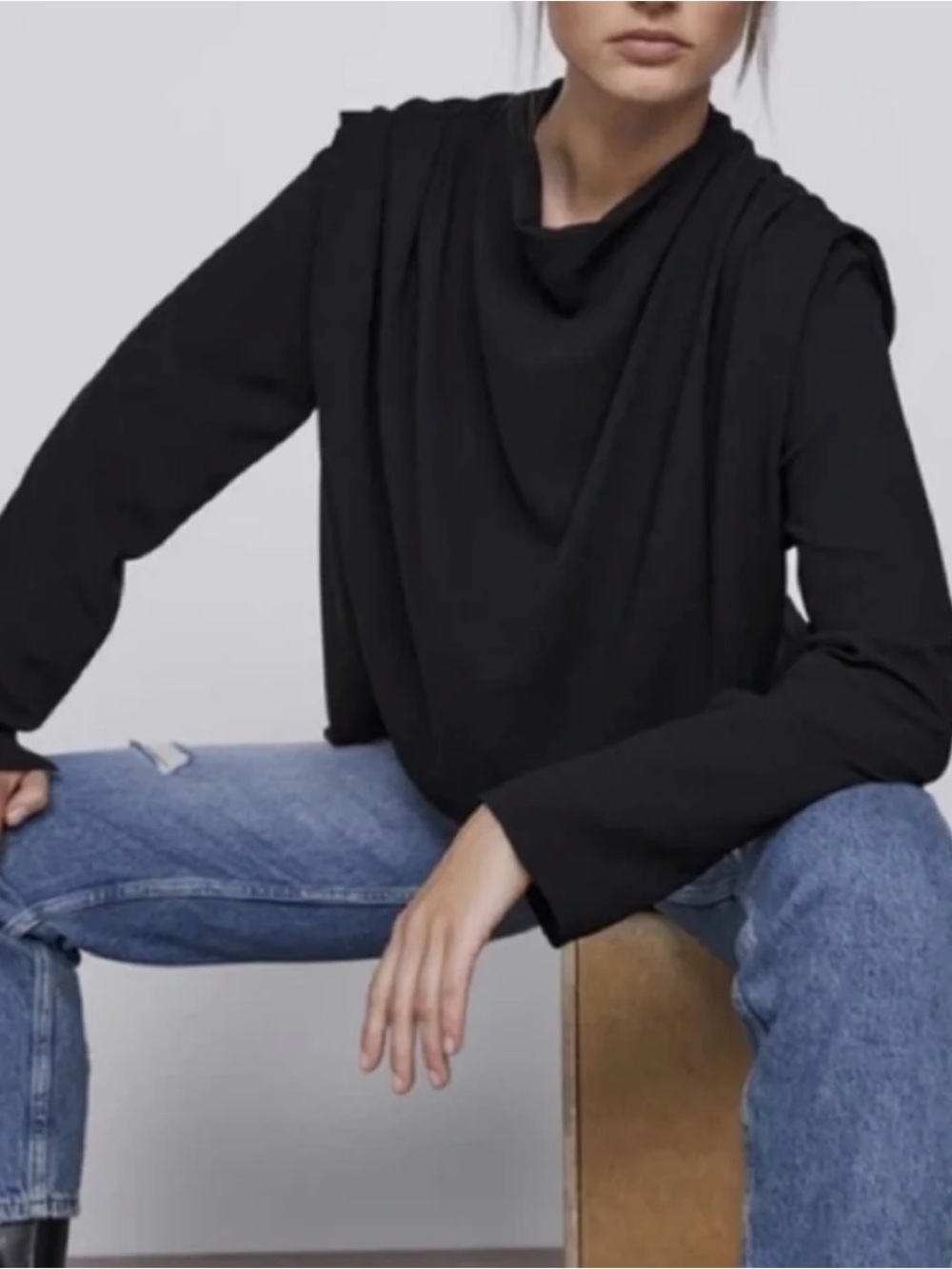 Zara Black Draped Neck Womens Sweater